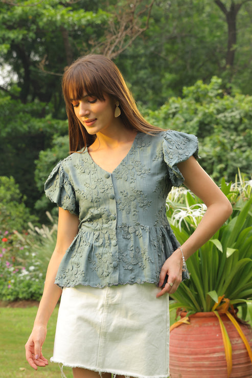 Stella Appliqué Top (Teal)