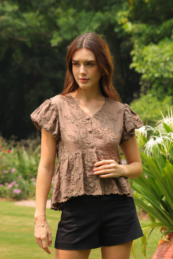 Stella Appliqué Top (Mocha Brown)