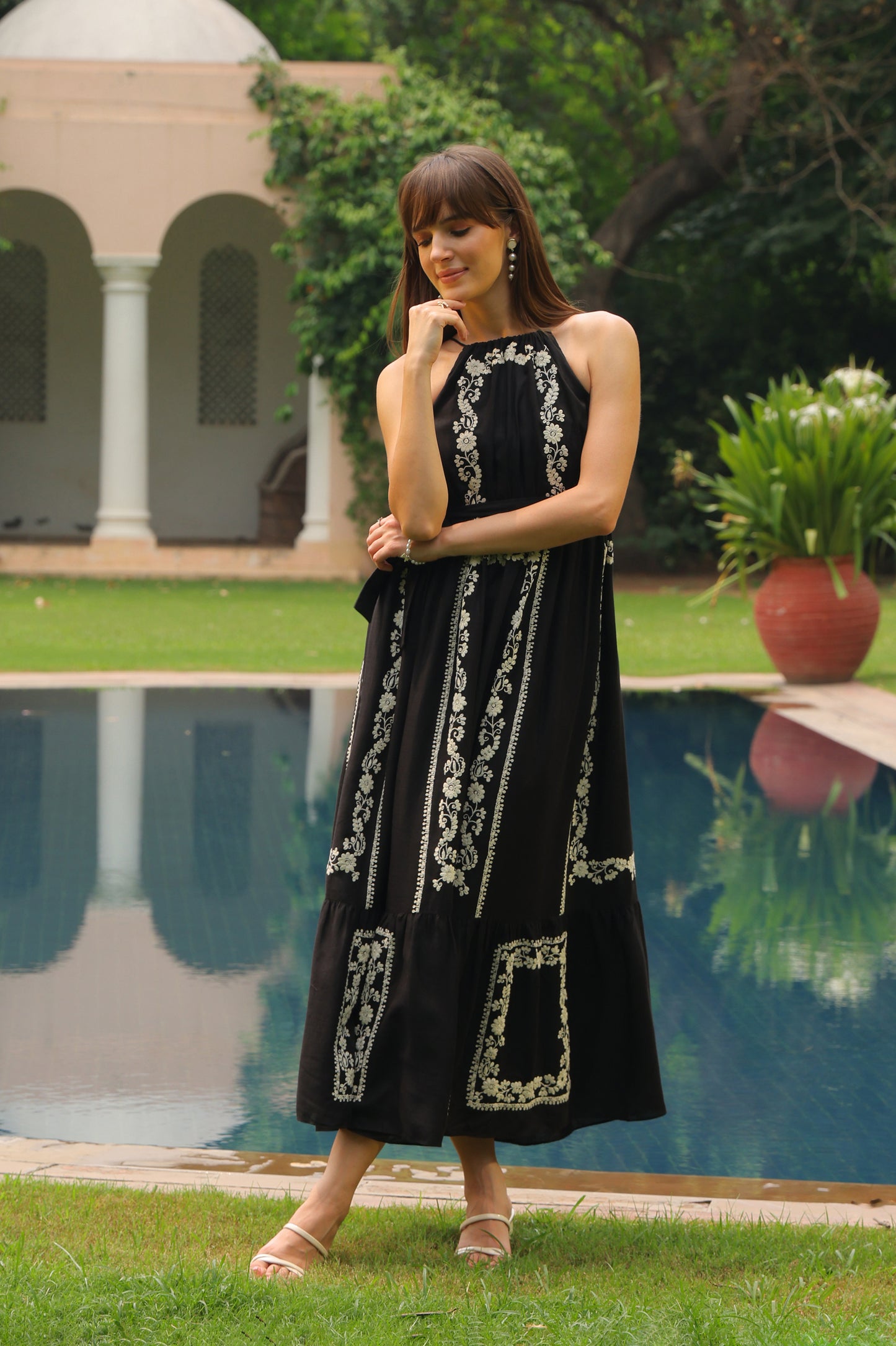 June Embroidered Linen Maxi (Black)