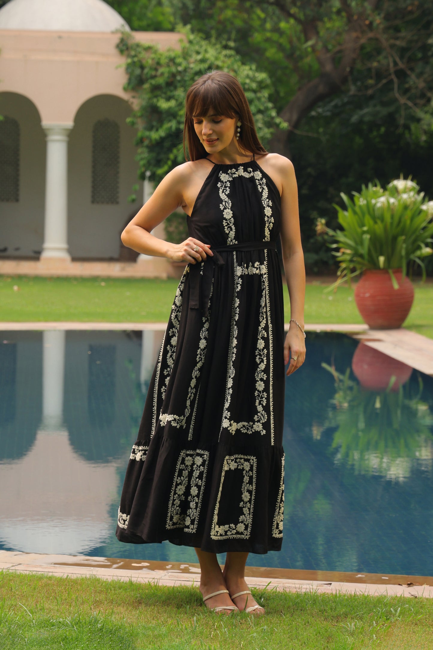 June Embroidered Linen Maxi (Black)