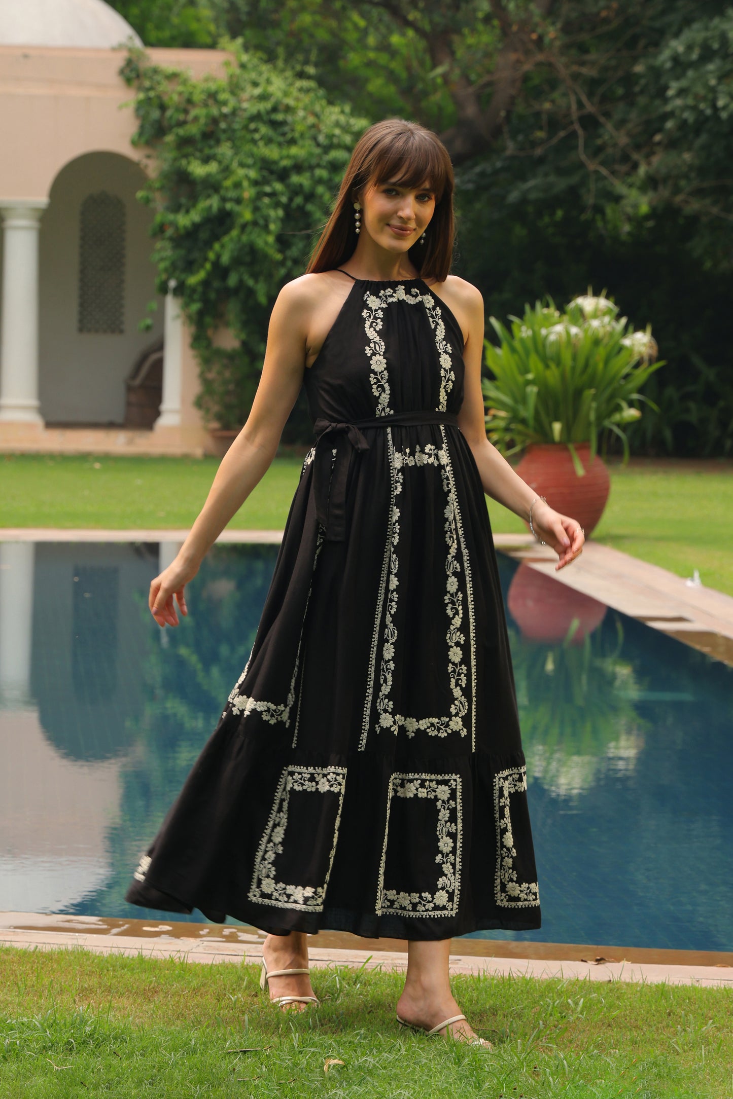 June Embroidered Linen Maxi (Black)