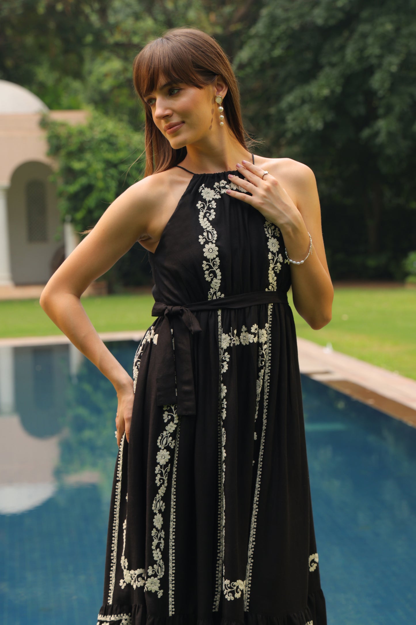 June Embroidered Linen Maxi (Black)
