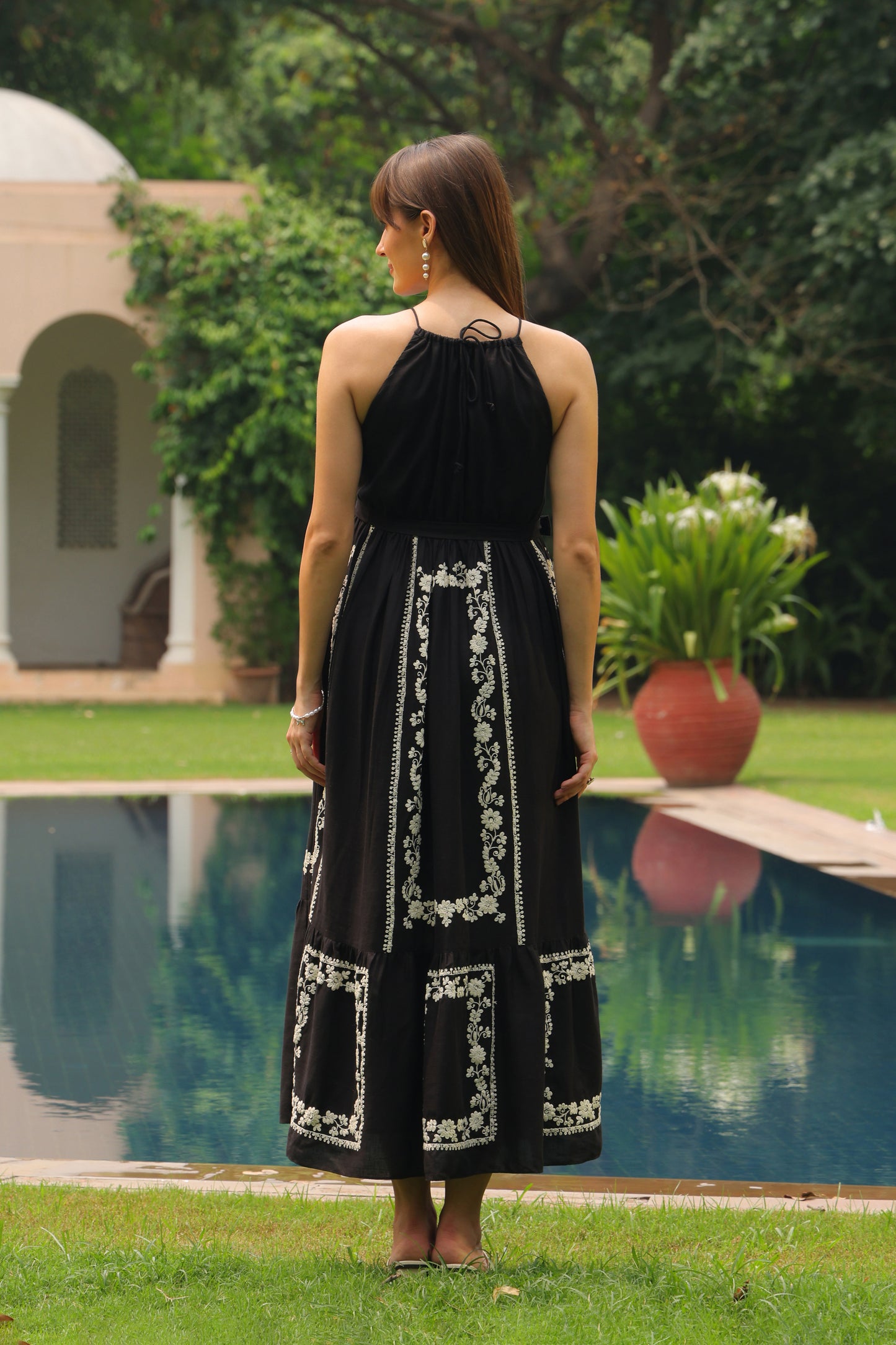 June Embroidered Linen Maxi (Black)