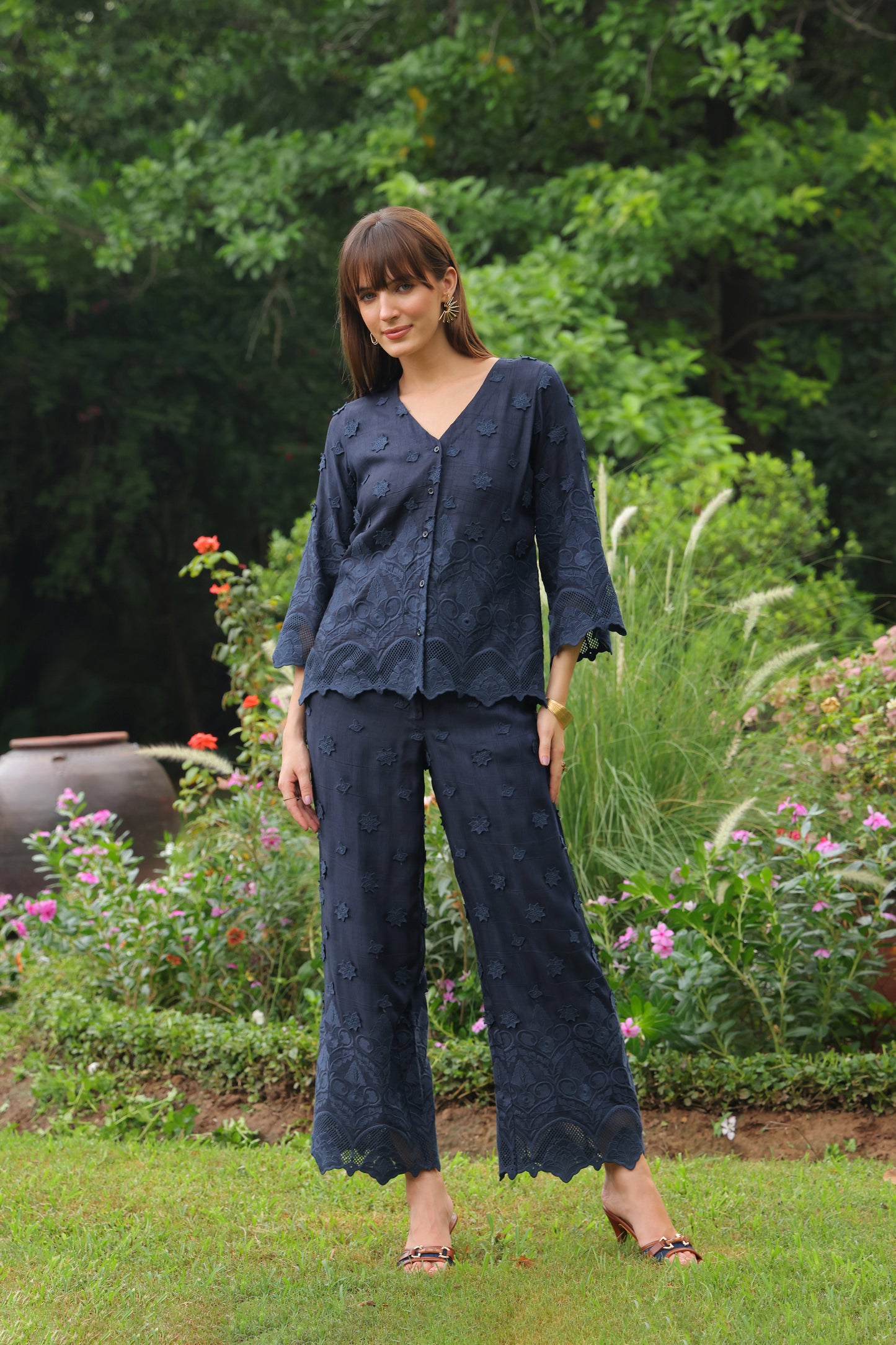Grace Cutwork Co-ord Set (Navy Blue)