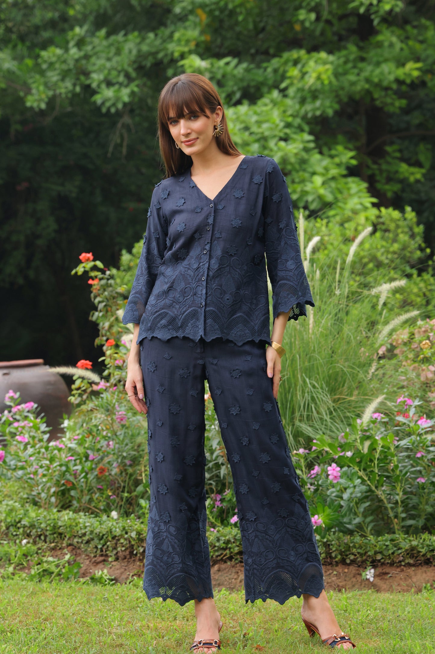 Grace Cutwork Shirt (Navy Blue)
