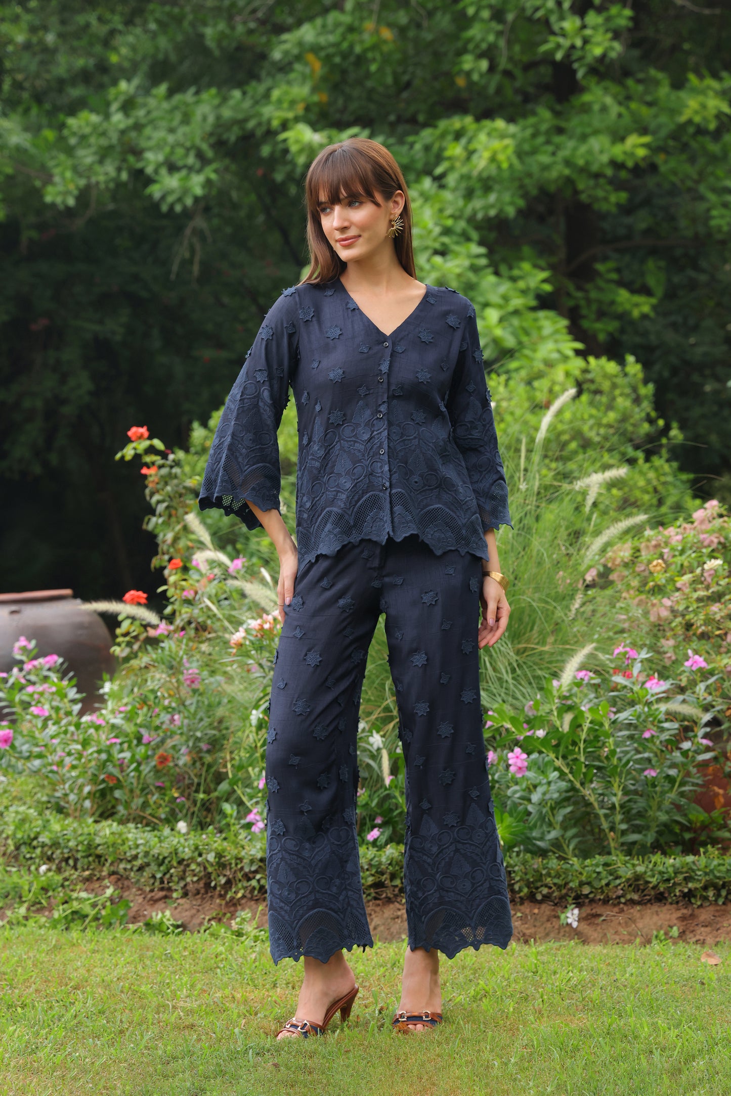 Grace Cutwork Co-ord Set (Navy Blue)