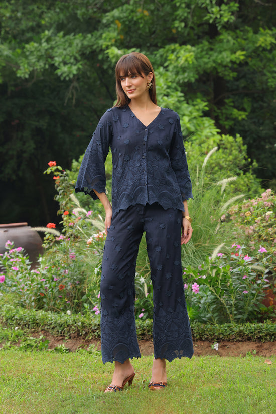 Grace Cutwork Co-ord Set (Navy Blue)