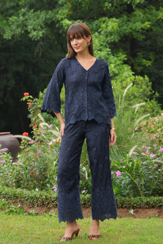 Grace Cutwork Shirt (Navy Blue)