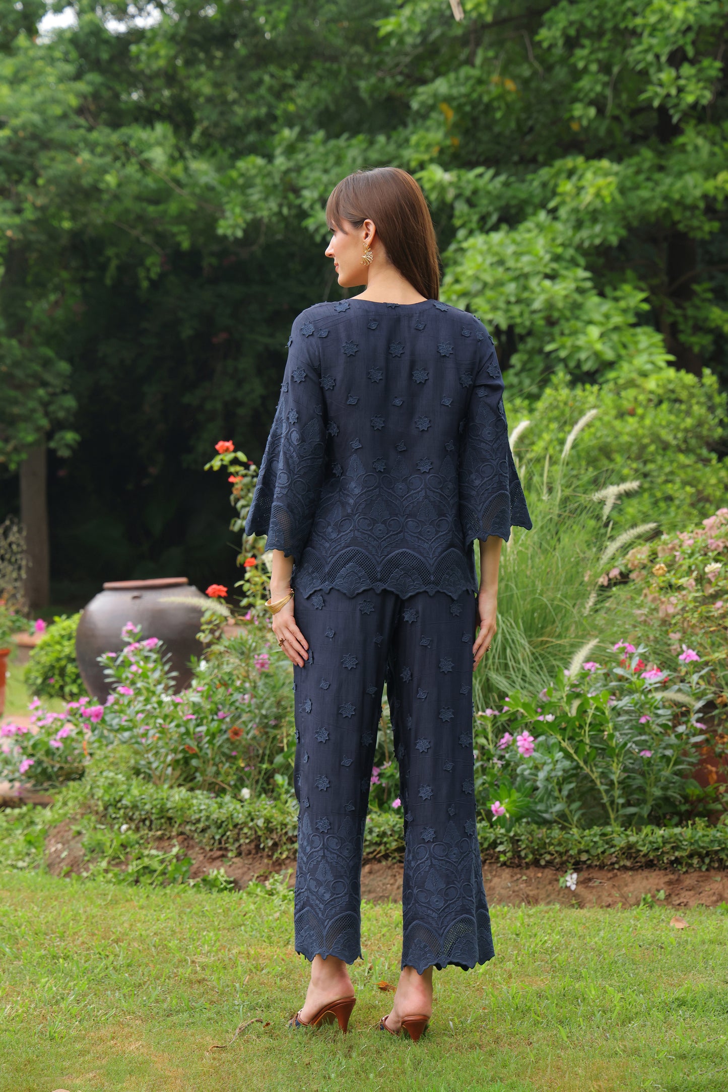Grace Cutwork Co-ord Set (Navy Blue)