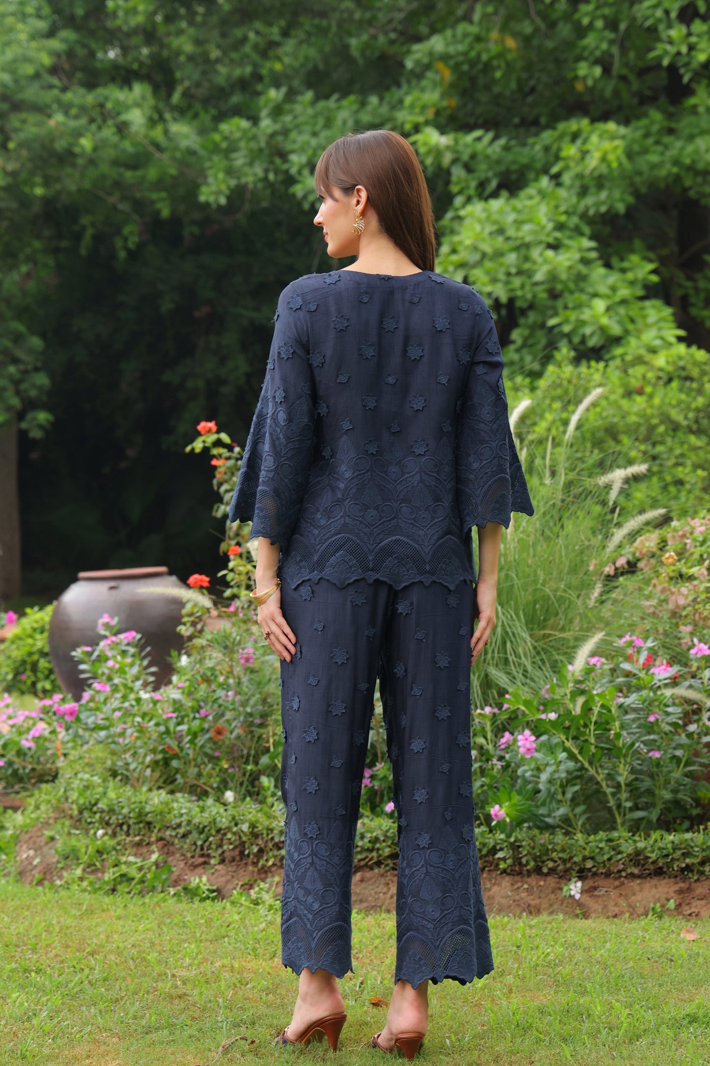 Grace Cutwork Shirt (Navy Blue)