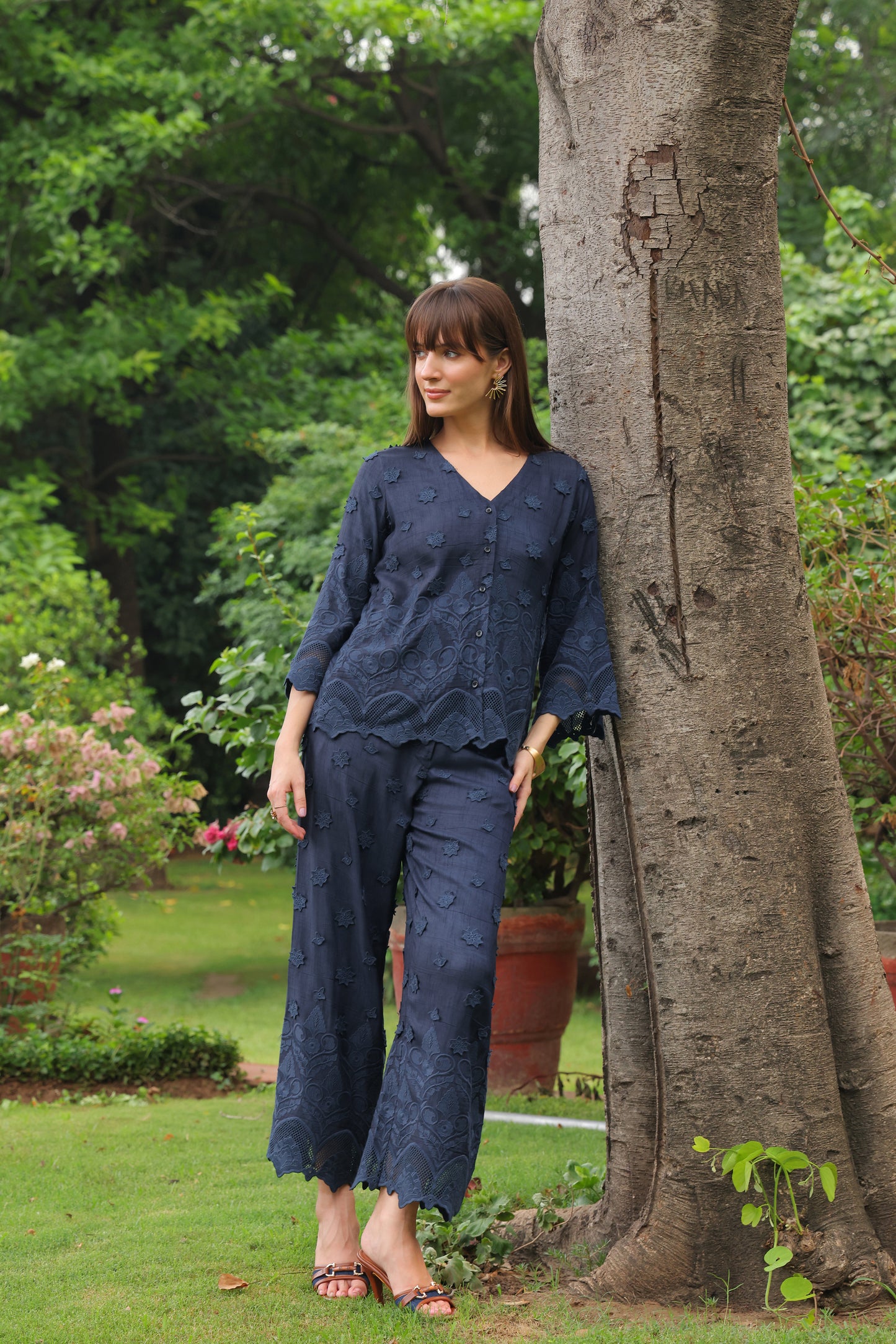 Grace Cutwork Co-ord Set (Navy Blue)