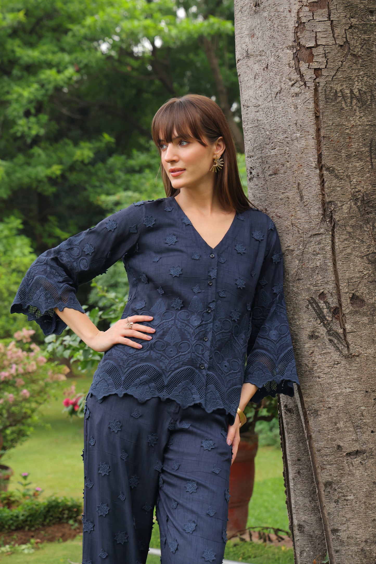 Grace Cutwork Co-ord Set (Navy Blue)