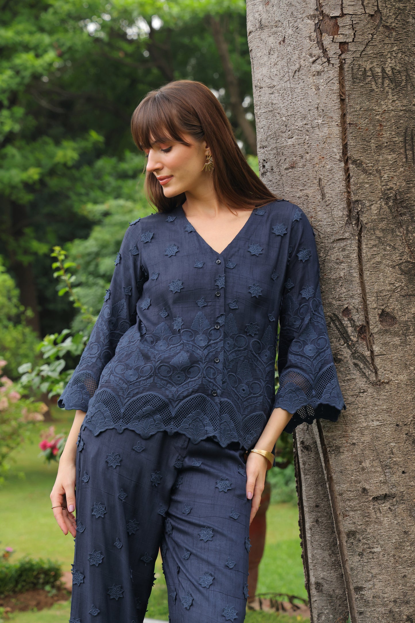 Grace Cutwork Co-ord Set (Navy Blue)