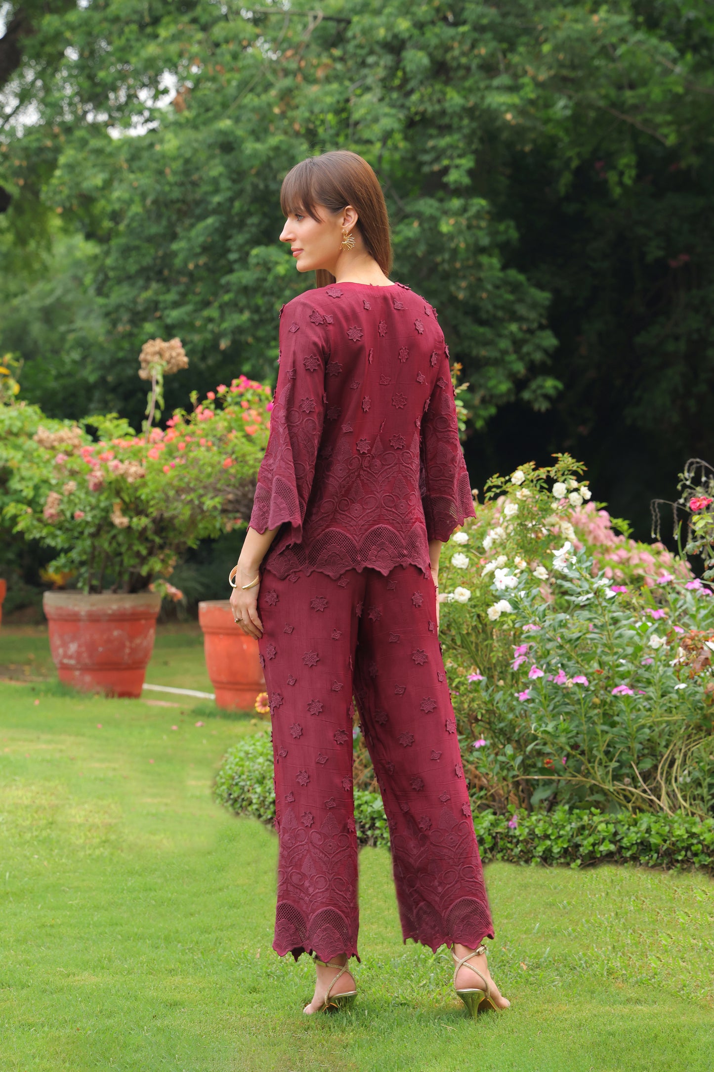 Grace Cutwork Co-ord Set (Burgundy)
