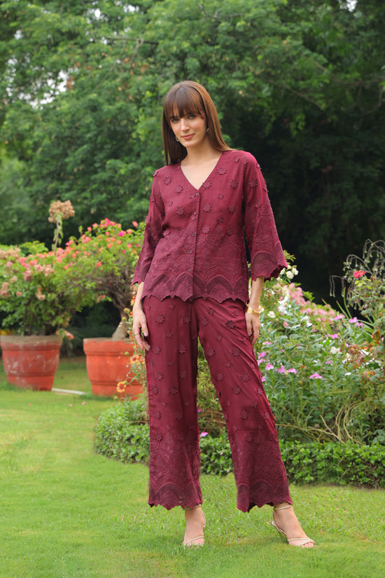 Grace Cutwork Co-ord Set (Burgundy)