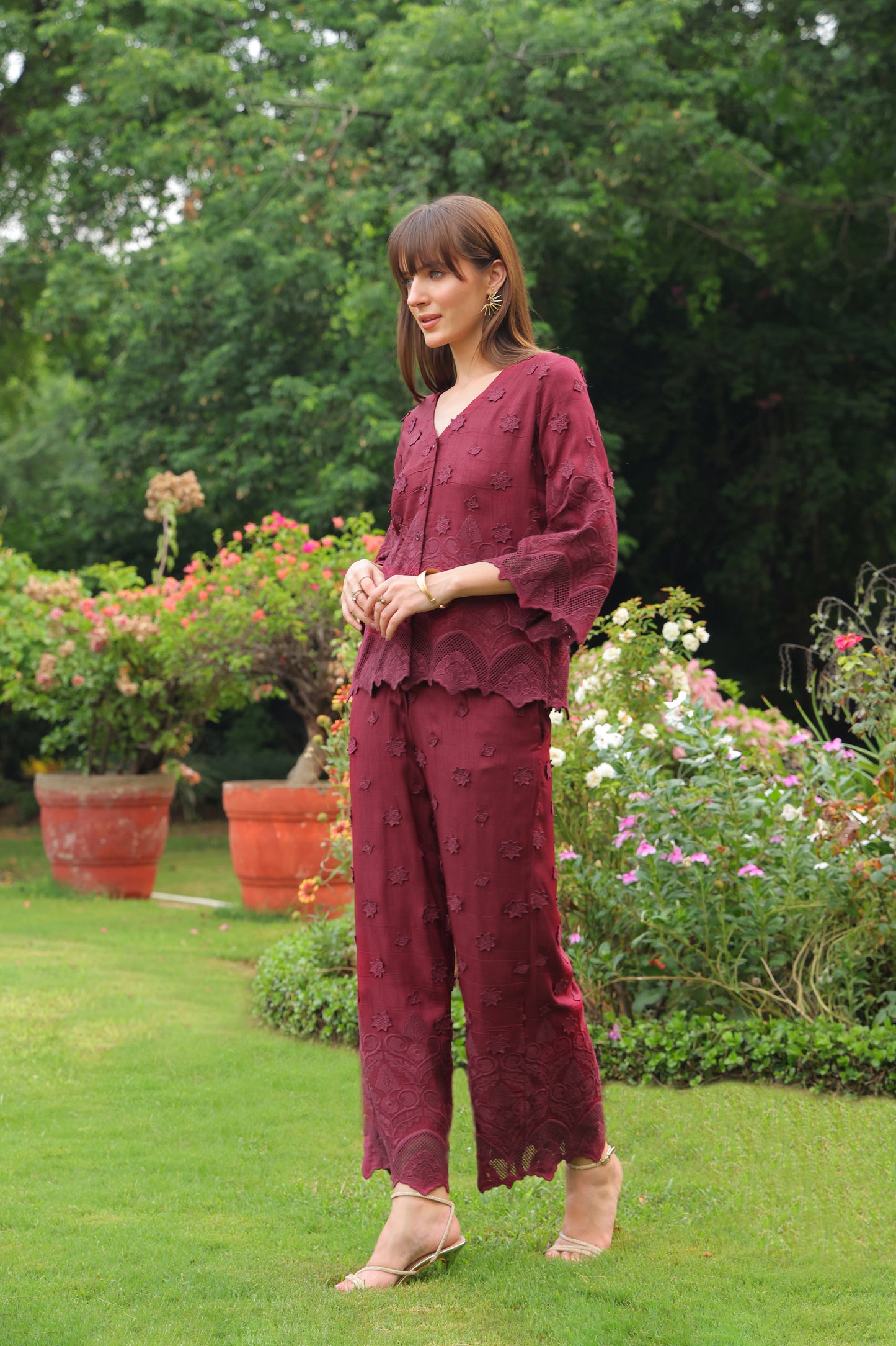 Grace Cutwork Co-ord Set (Burgundy)