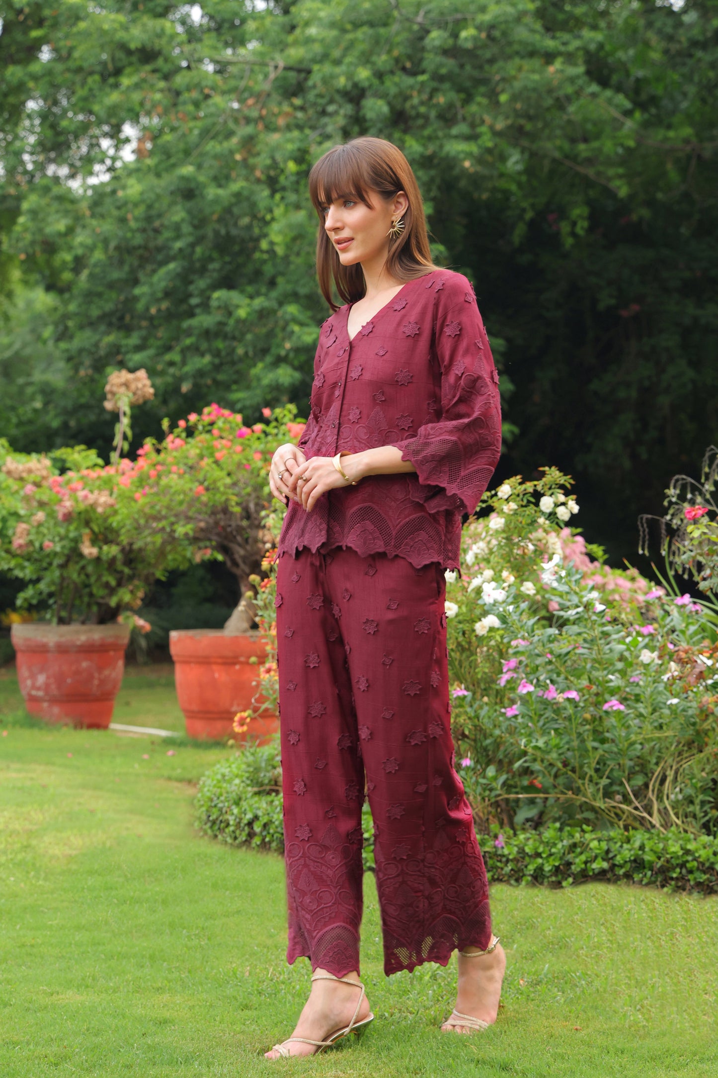 Grace Cutwork Shirt (Burgundy)