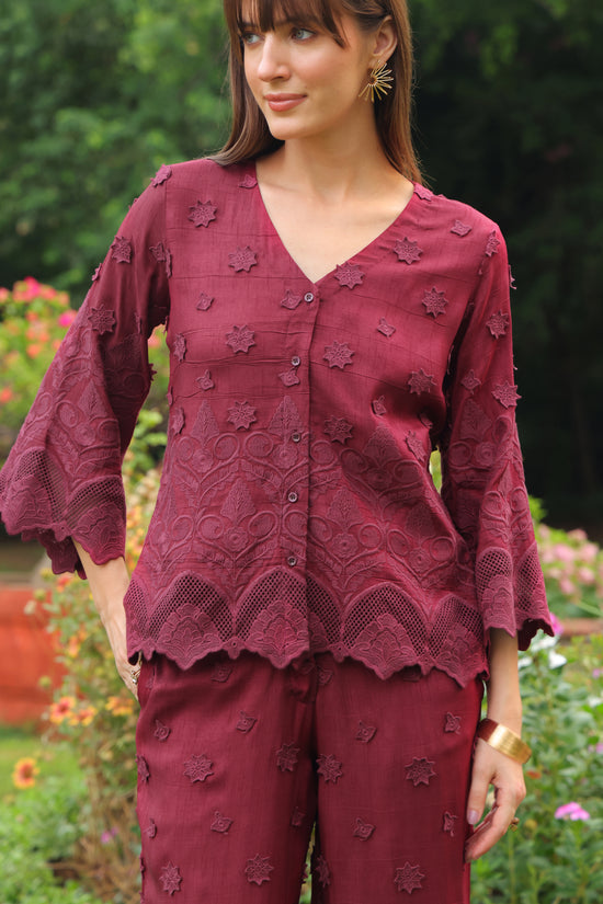 Grace Cutwork Shirt (Burgundy)