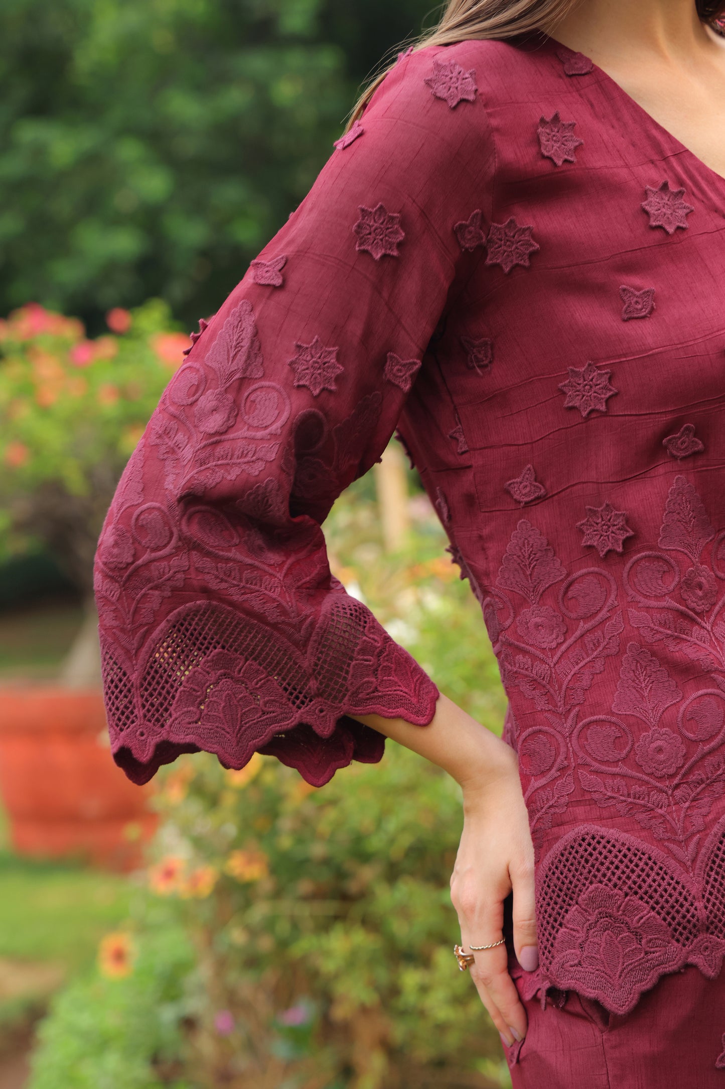 Grace Cutwork Co-ord Set (Burgundy)