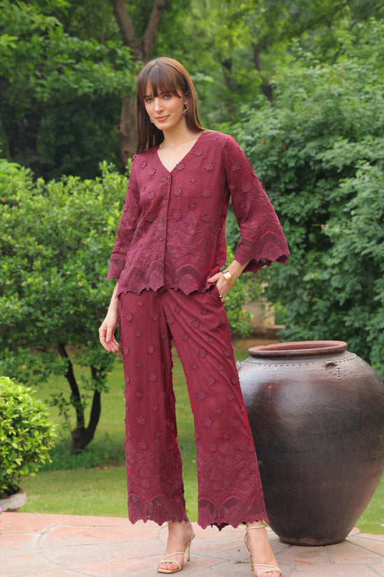 Grace Cutwork Shirt (Burgundy)