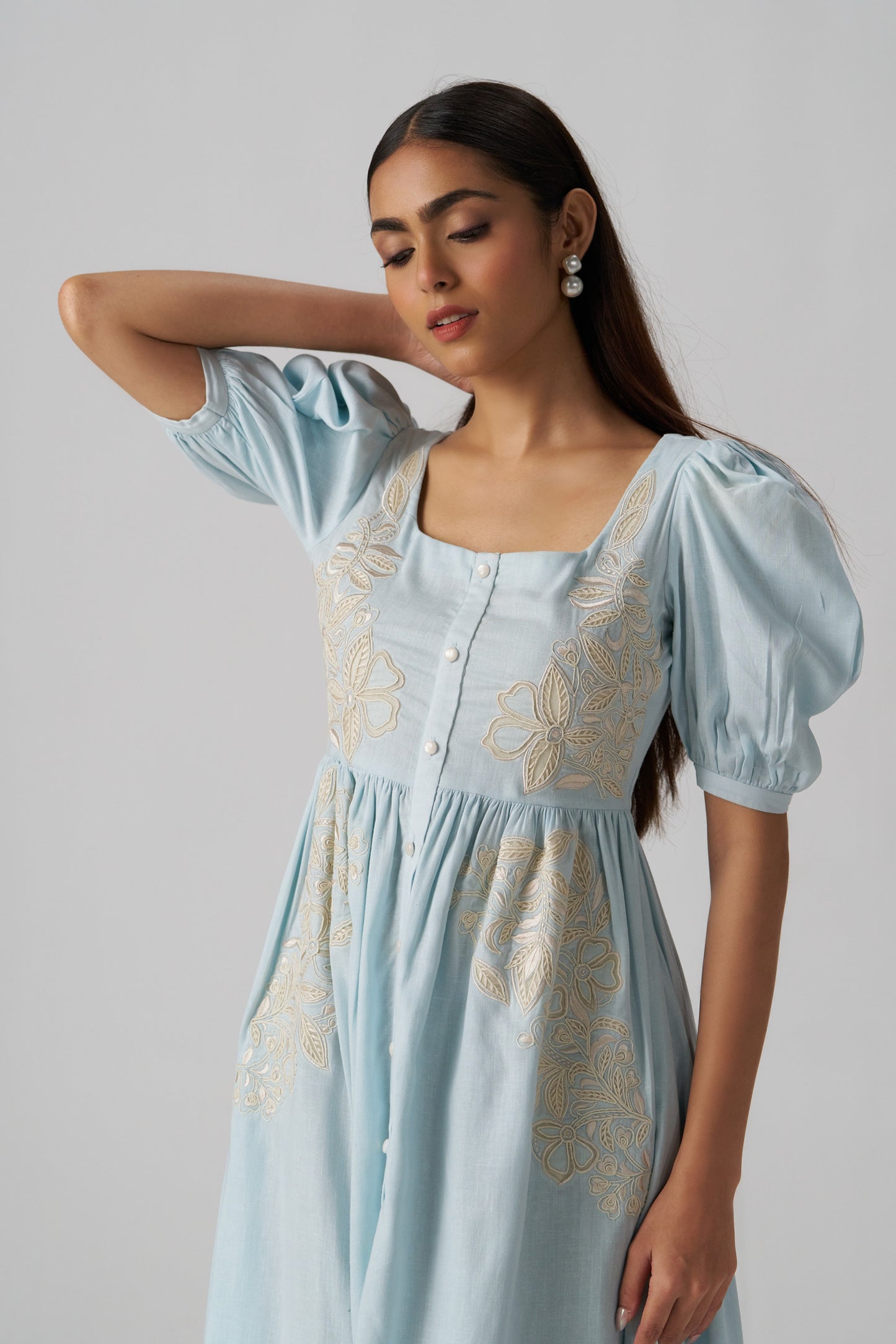 Anna Appliqué Linen Dress
