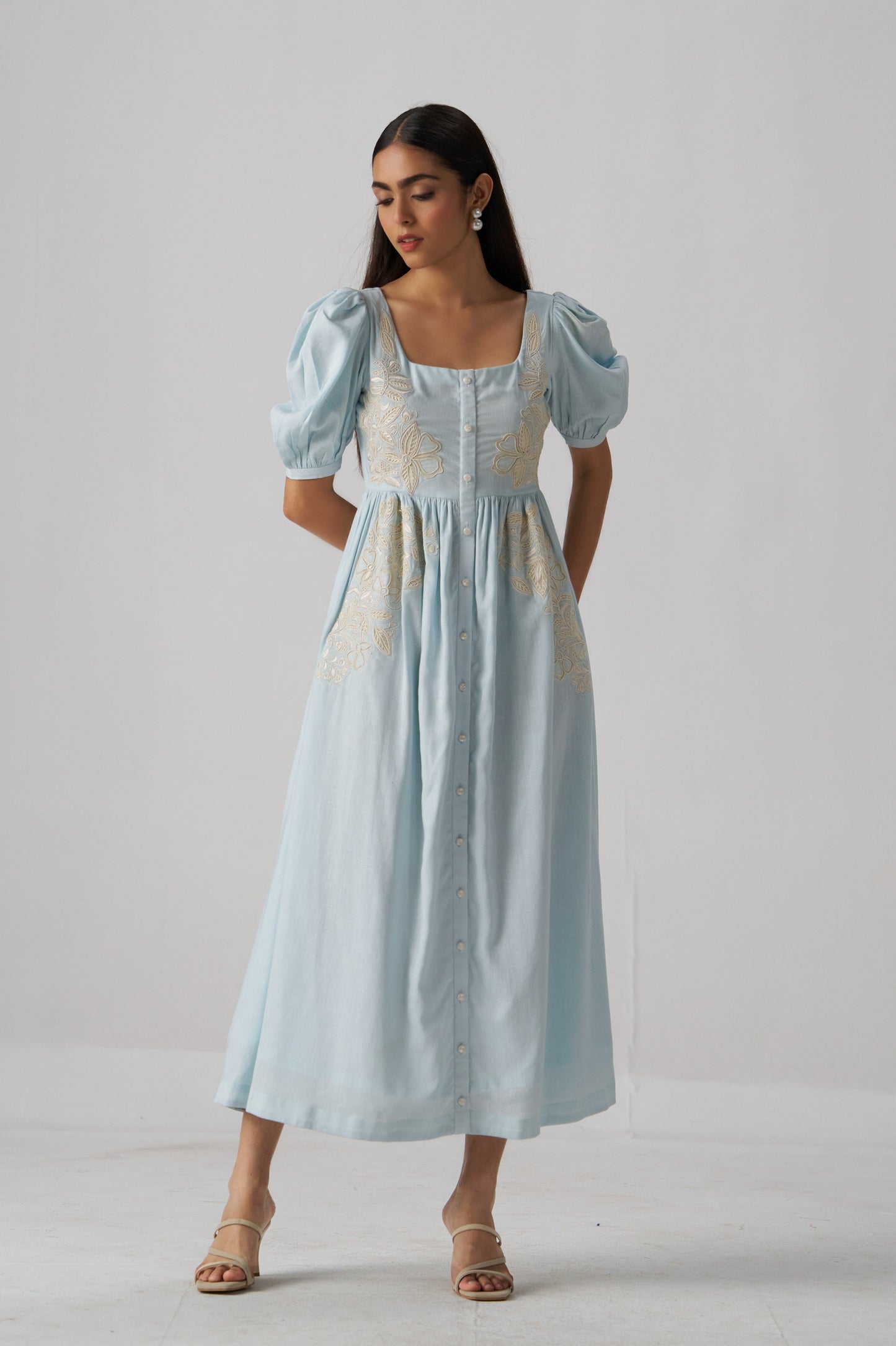 Anna Appliqué Linen Dress