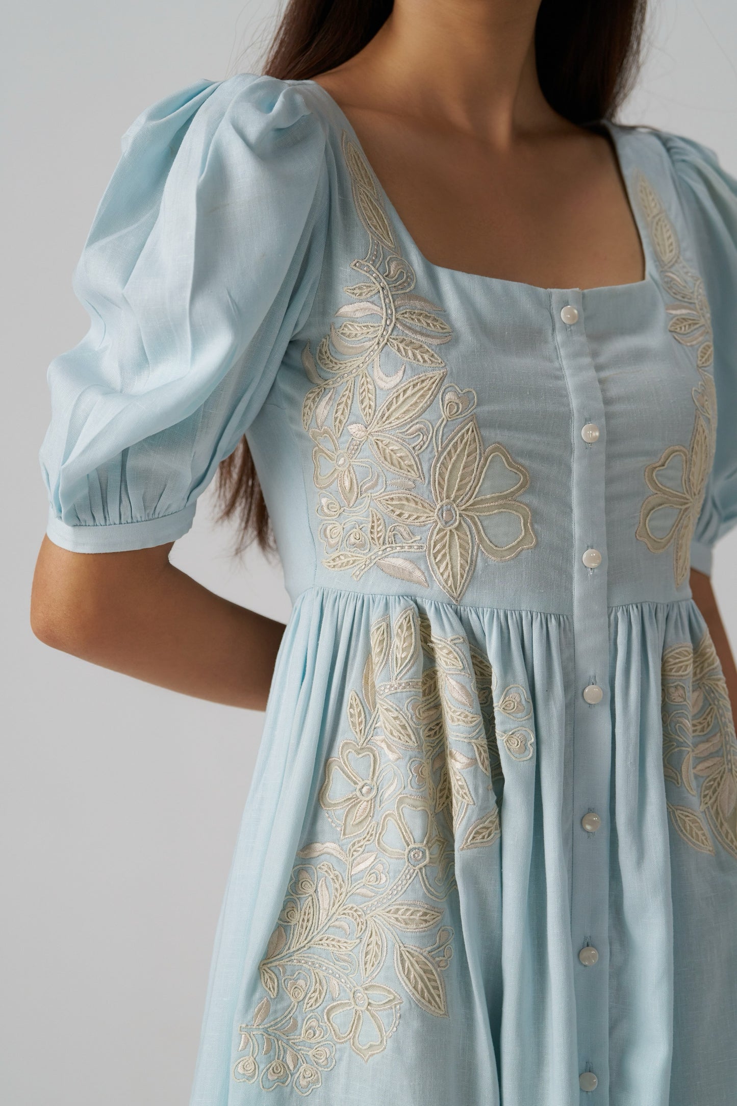 Anna Appliqué Linen Dress