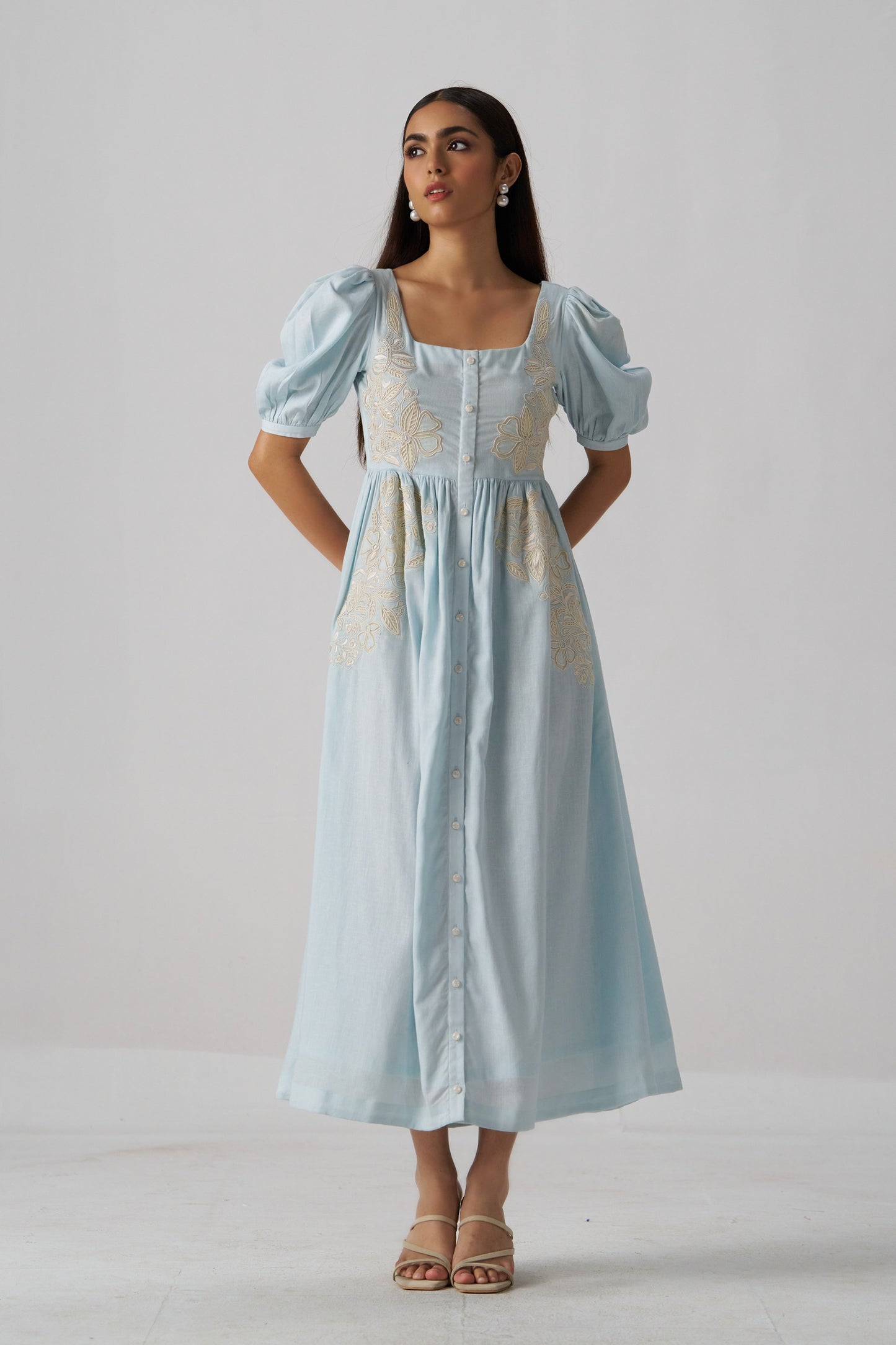 Anna Appliqué Linen Dress