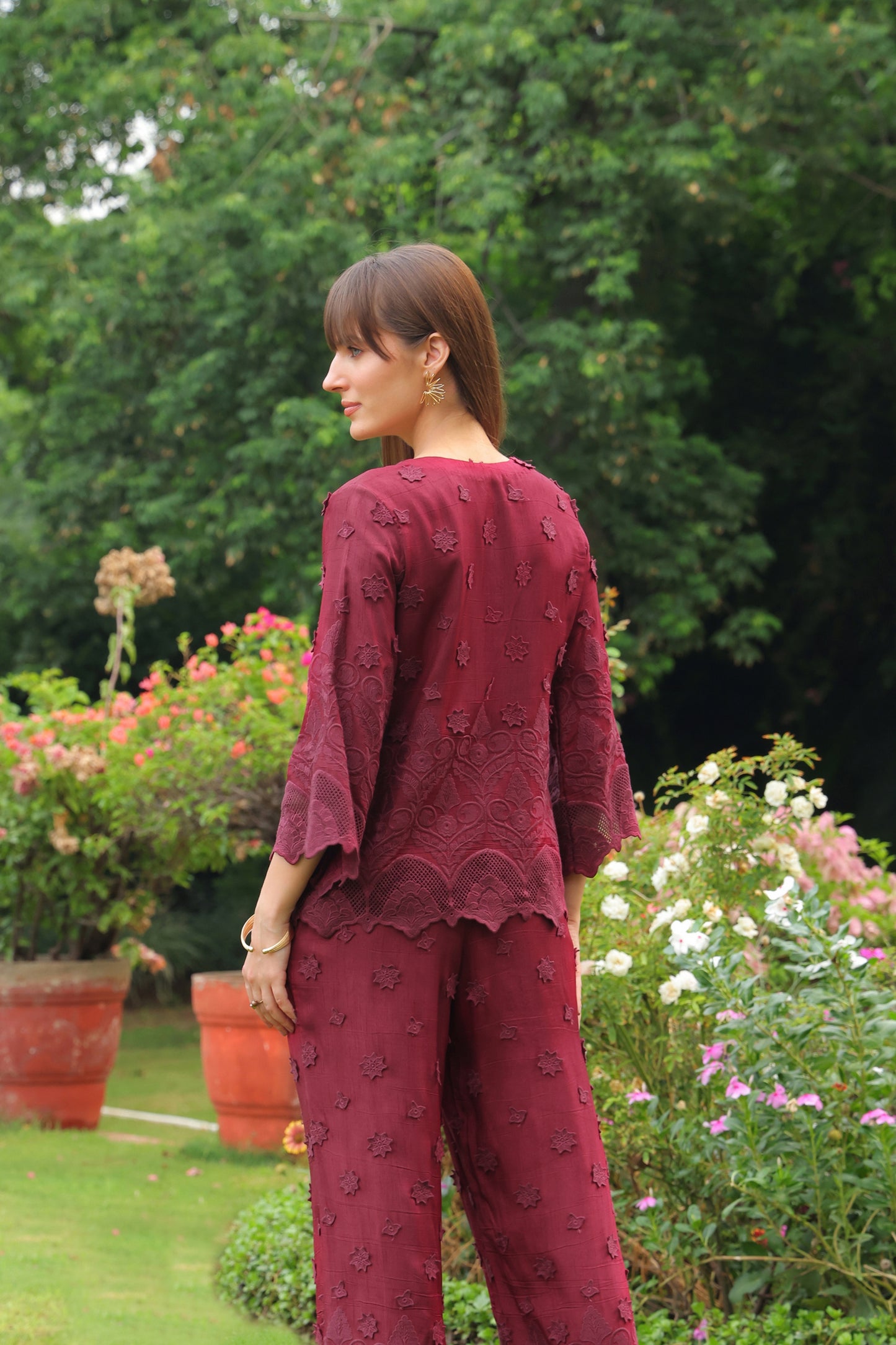 Grace Cutwork Shirt (Burgundy)