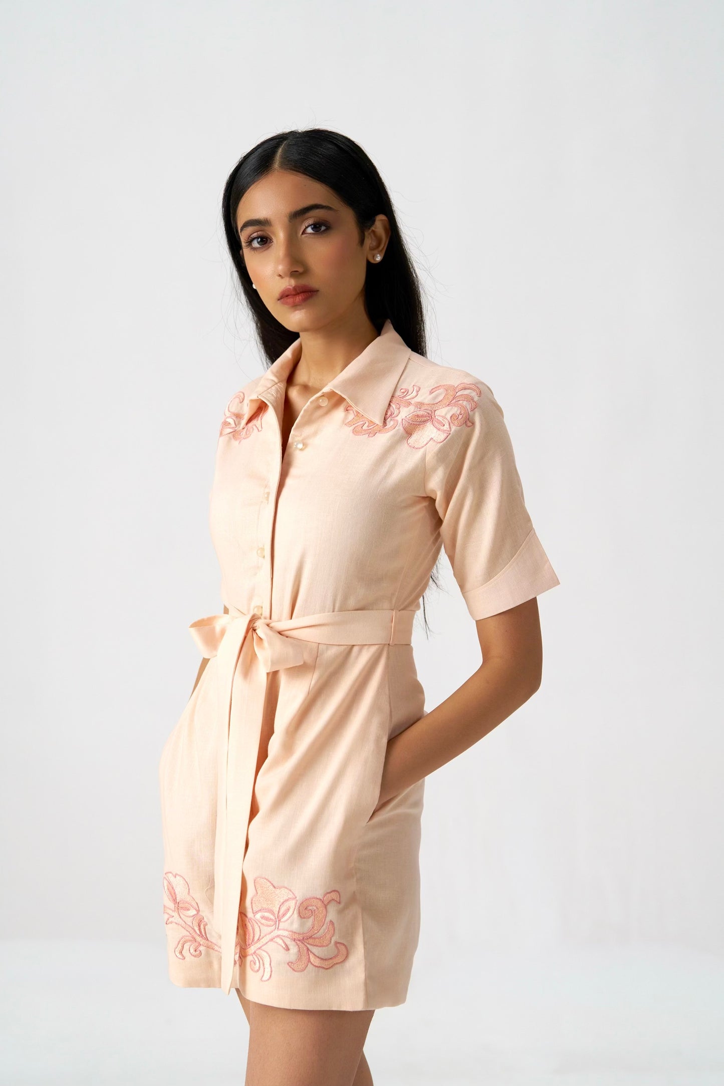 Monaco Appliqué Linen Romper