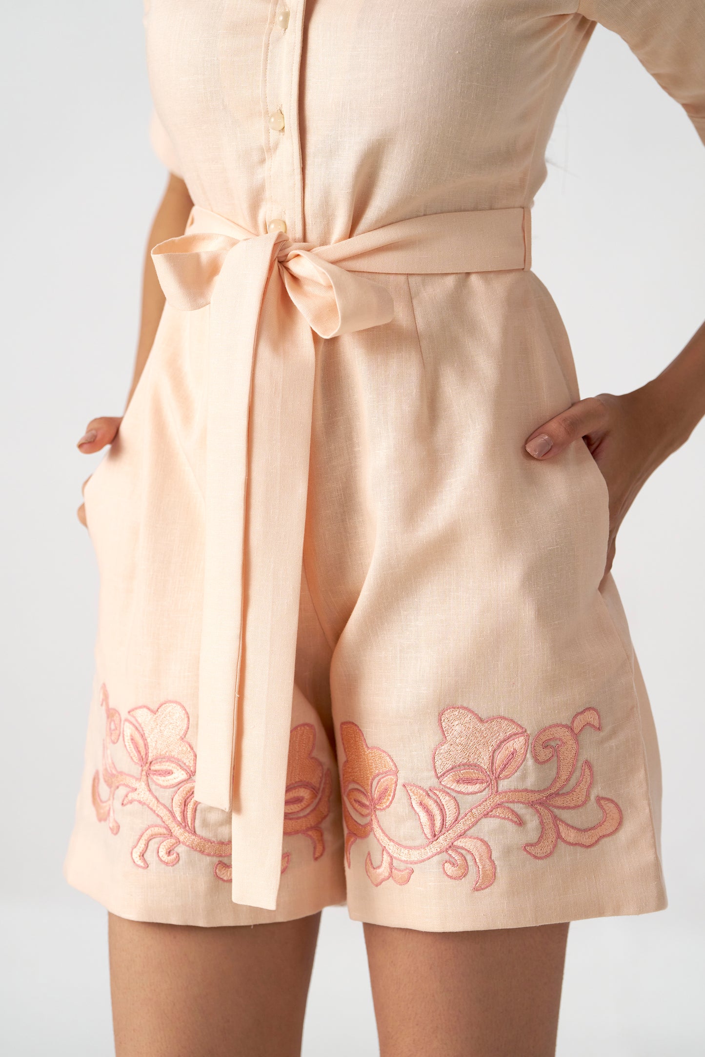 Monaco Appliqué Linen Romper