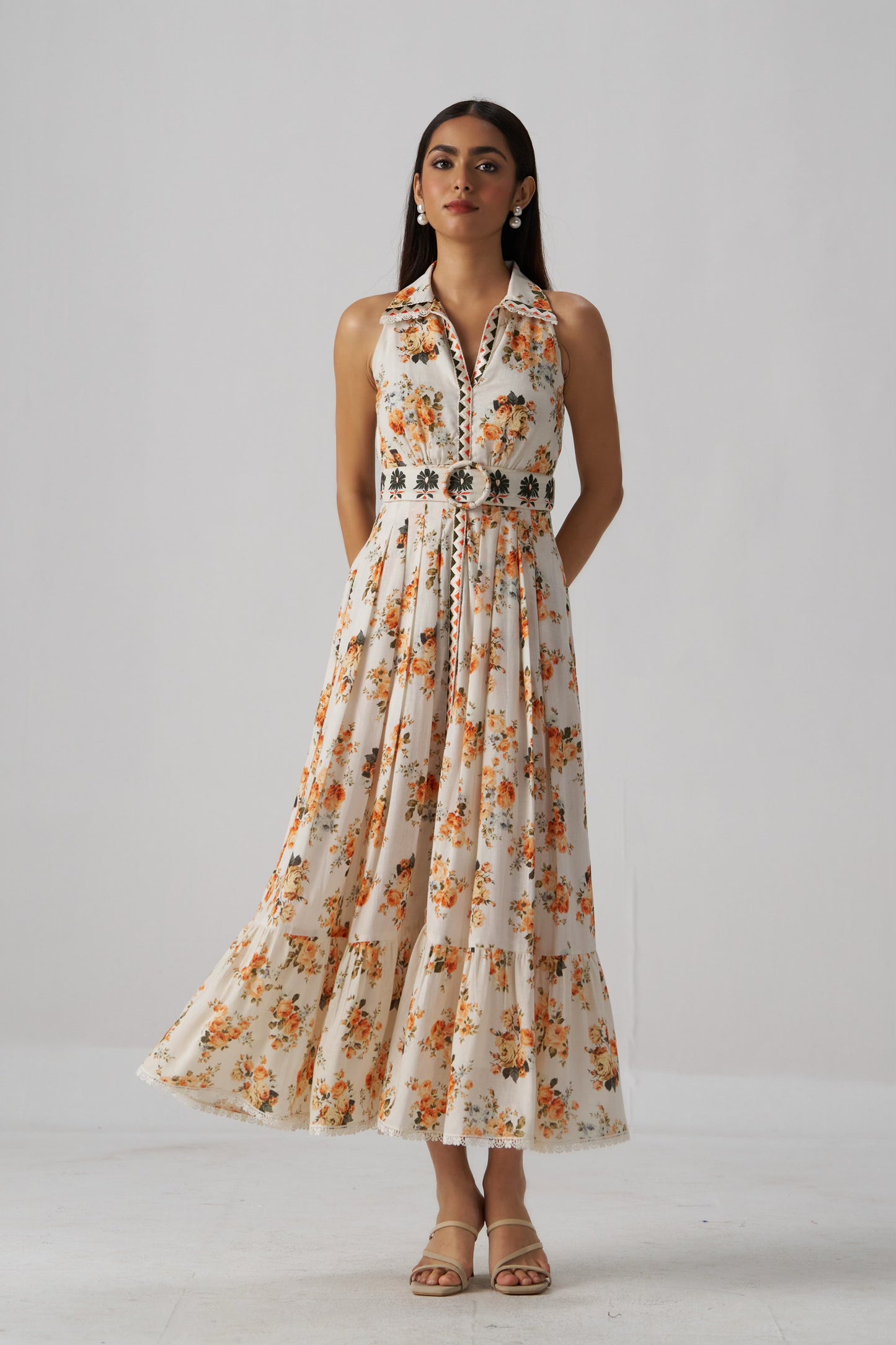 Nikos Printed Linen Maxi