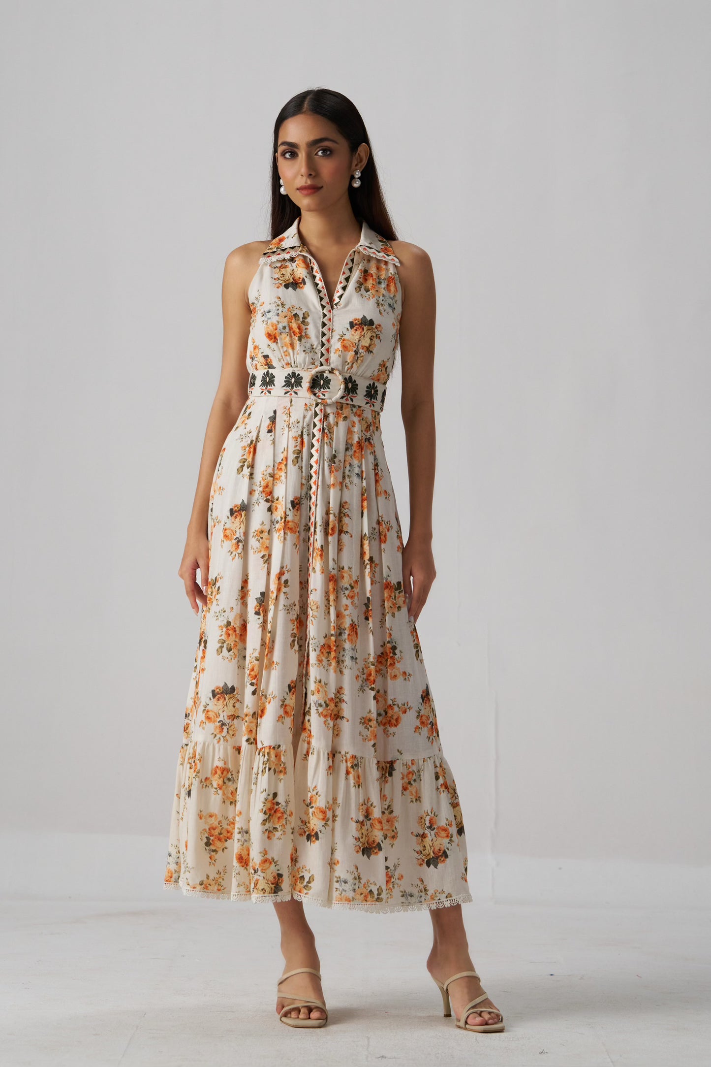 Nikos Printed Linen Maxi