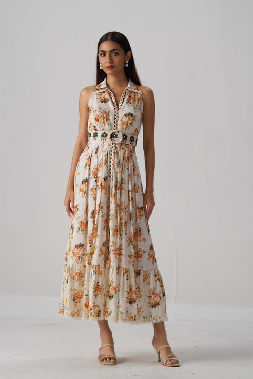 Nikos Printed Linen Maxi