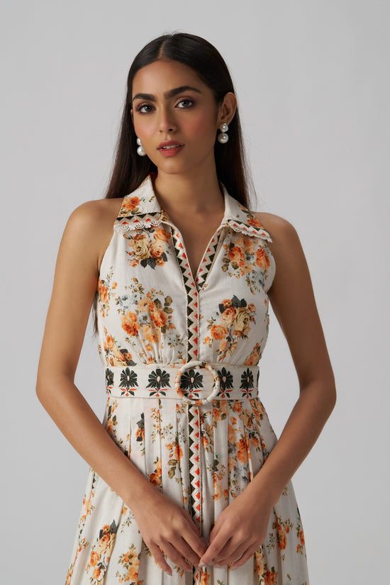 Nikos Printed Linen Maxi