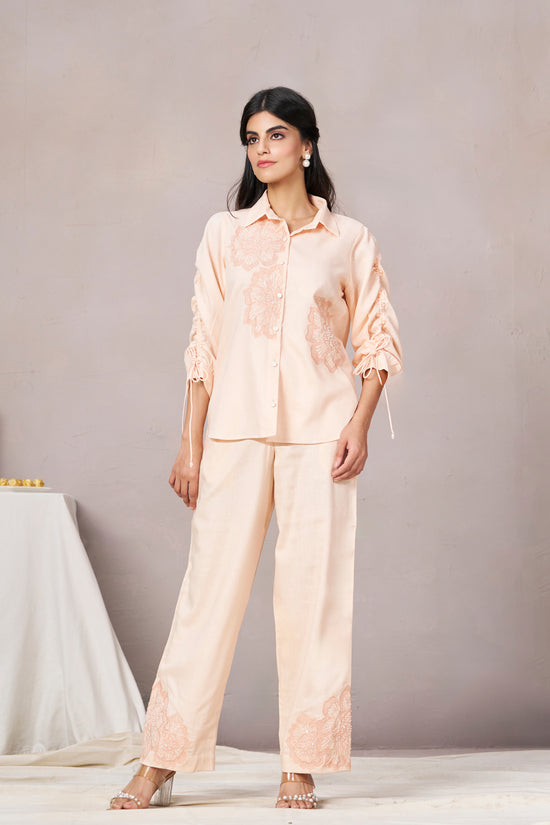 Nora Embroidered Co-ord Set (Peach)
