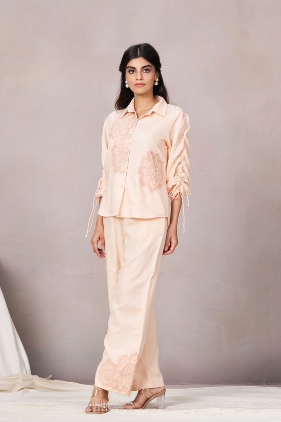 Nora Embroidered Co-ord Set (Peach)