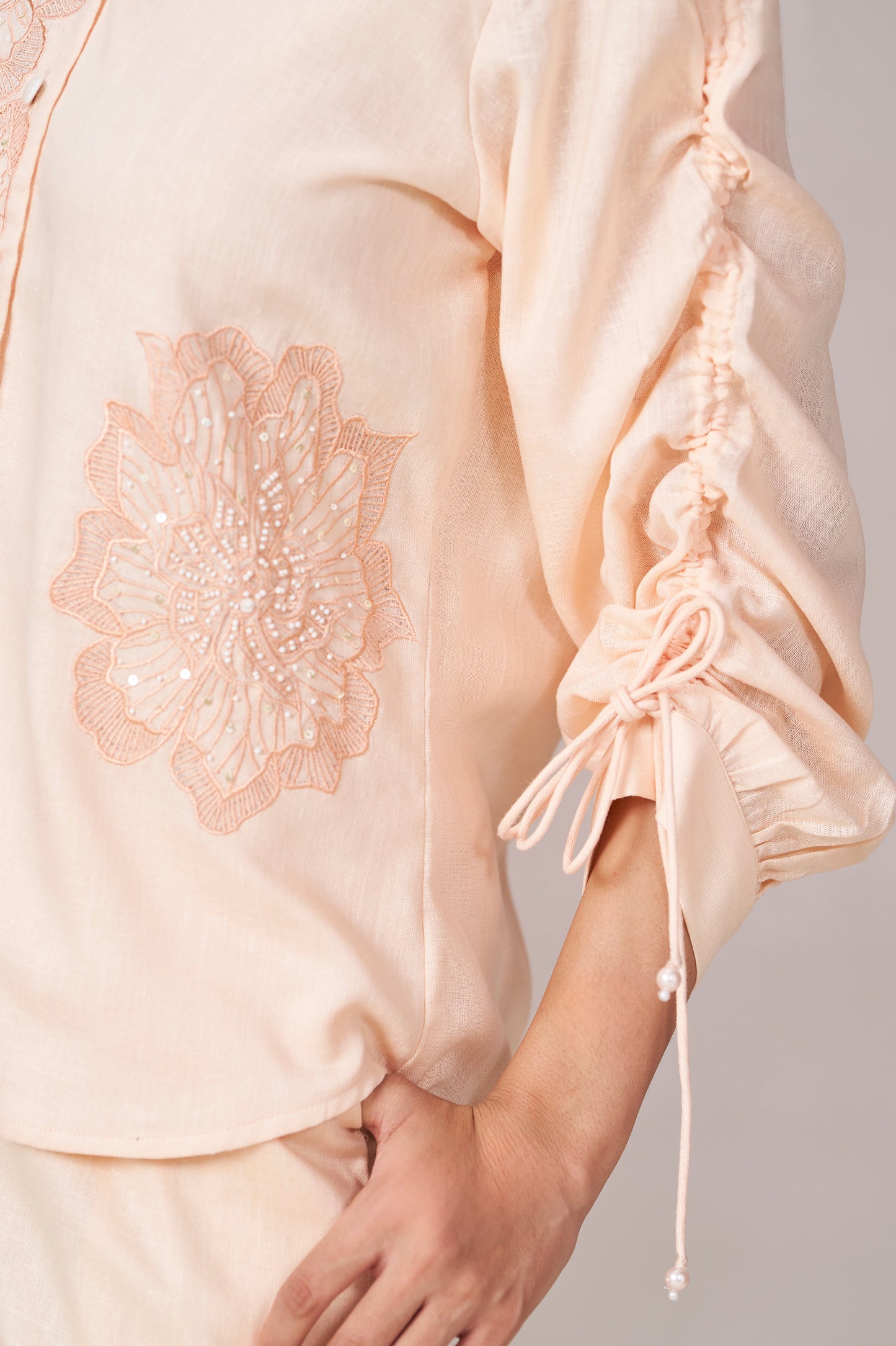 Nora Embroidered Co-ord Set (Peach)