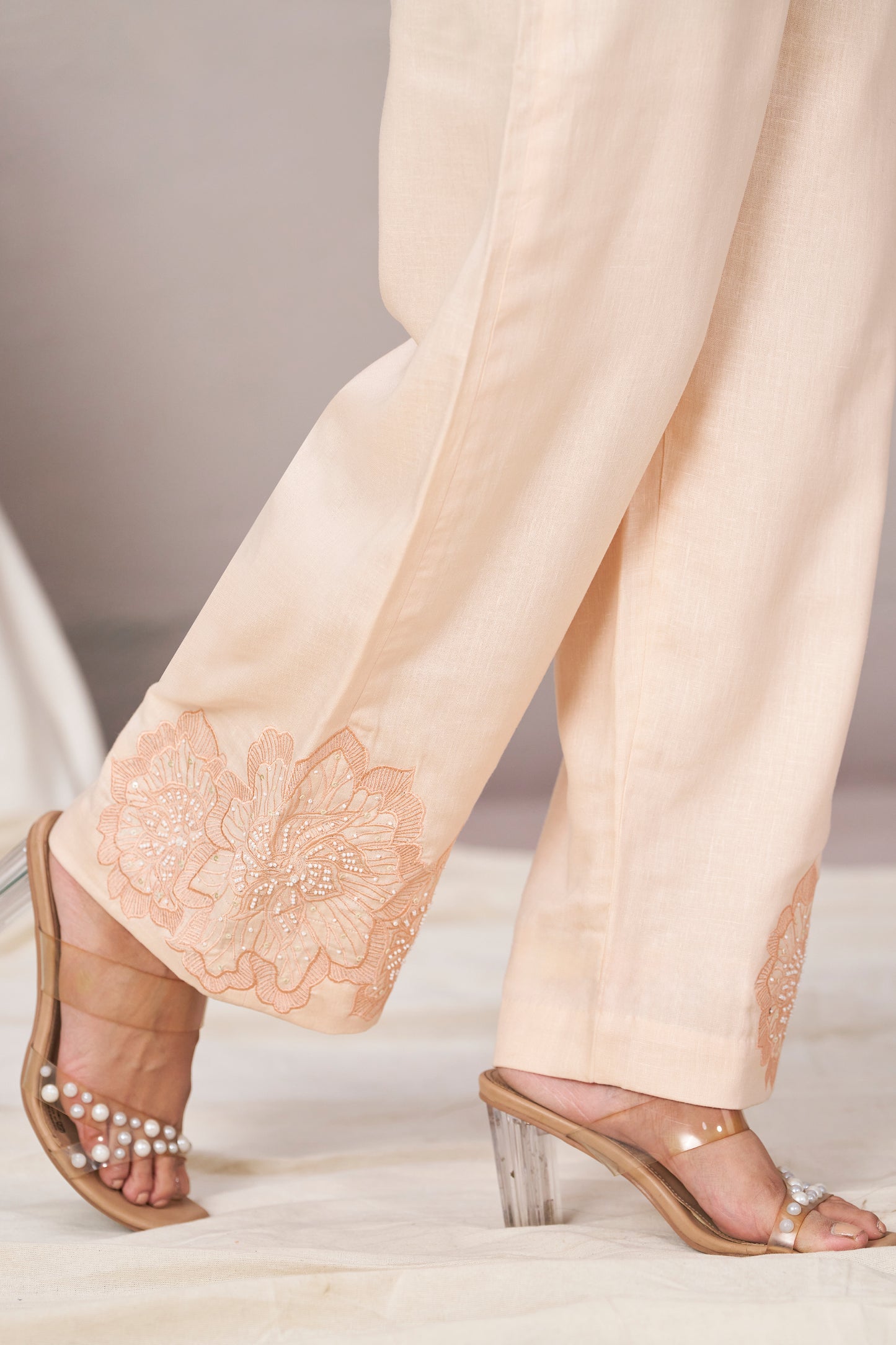 Nora Embroidered Co-ord Set (Peach)