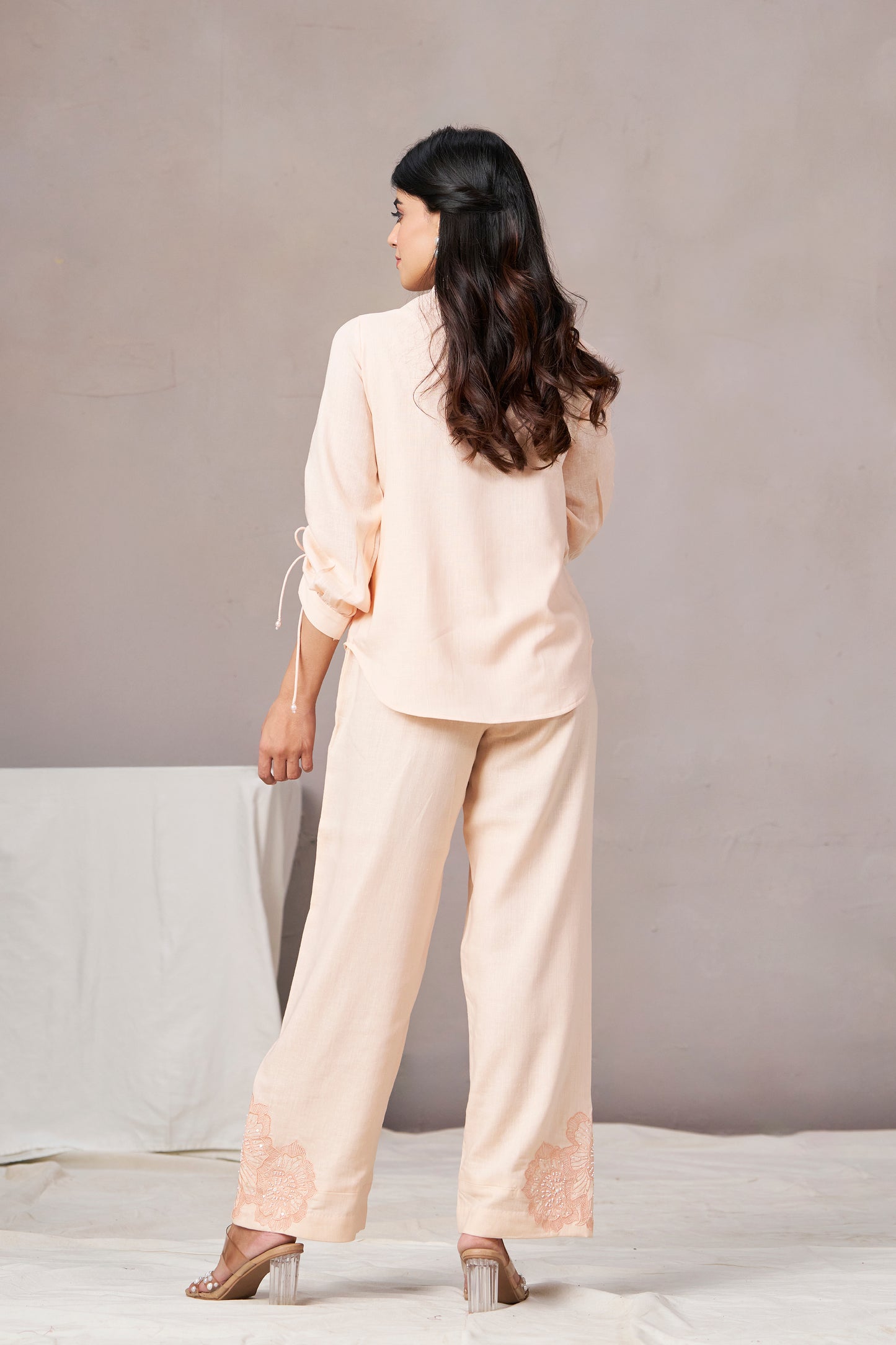 Nora Embroidered Co-ord Set (Peach)