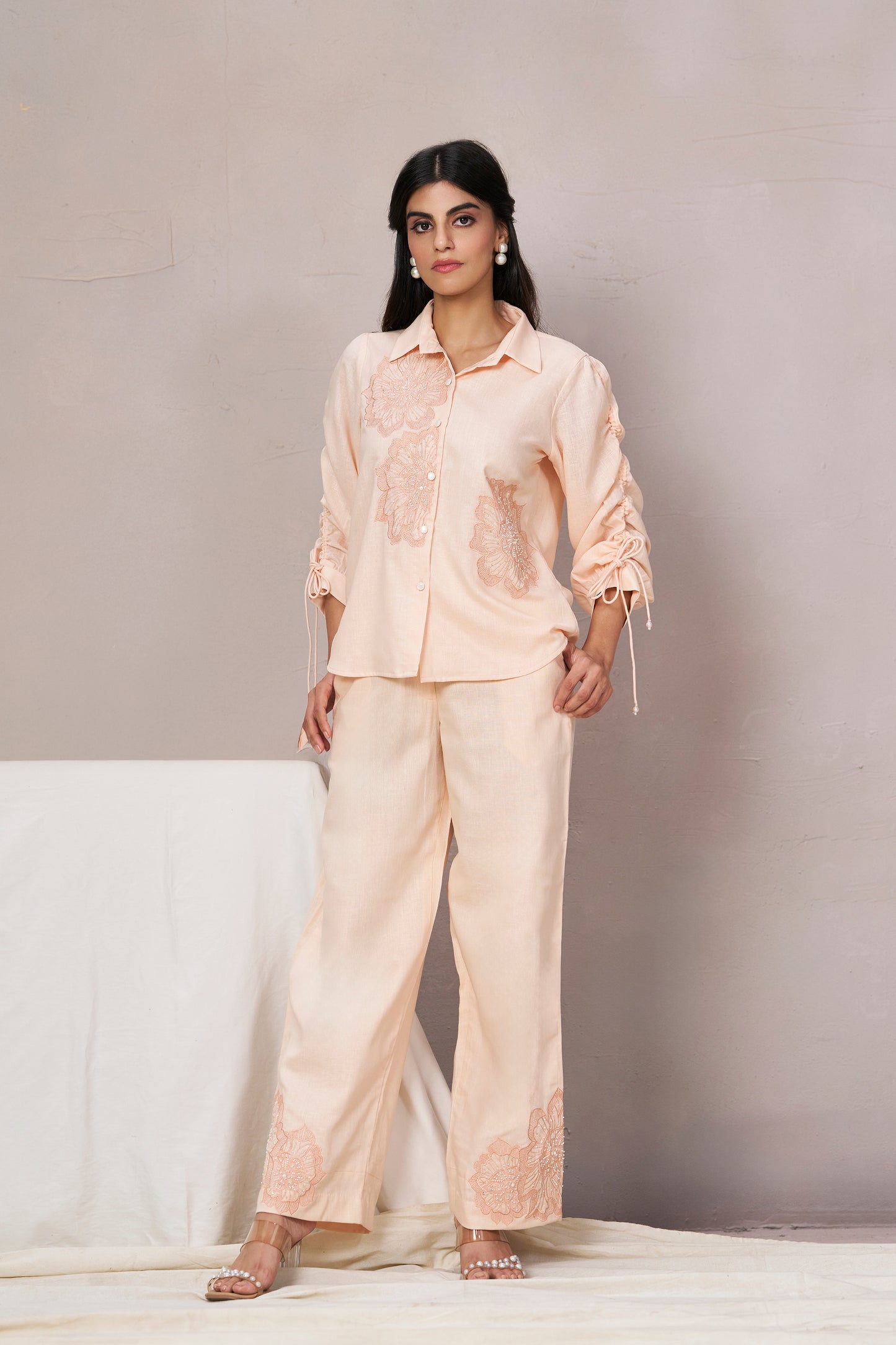 Nora Embroidered Co-ord Set (Peach)