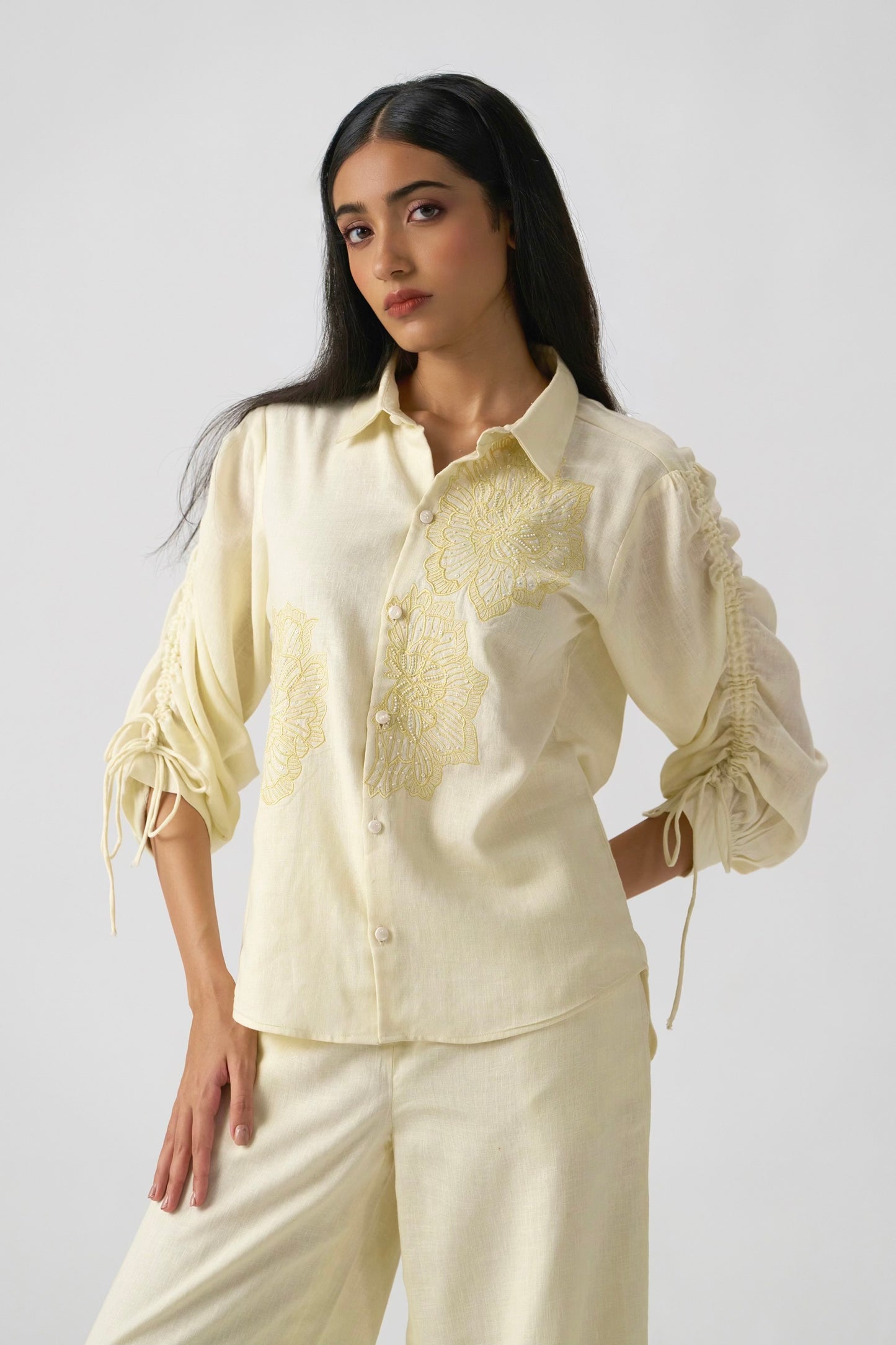 Nora Embroidered Co-ord Set (Beige)