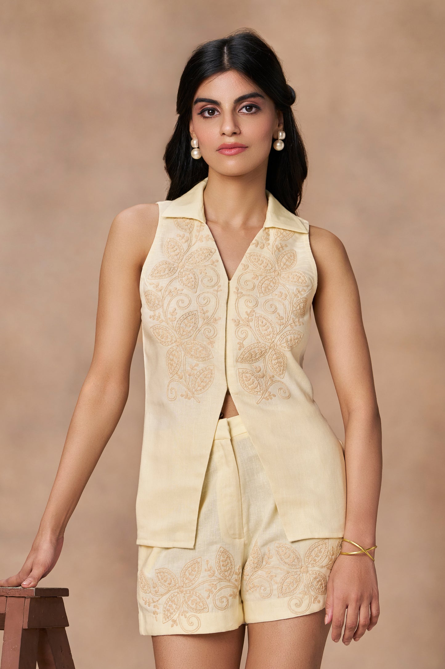 Quinn Embroidered Co-ord Set (Biege)