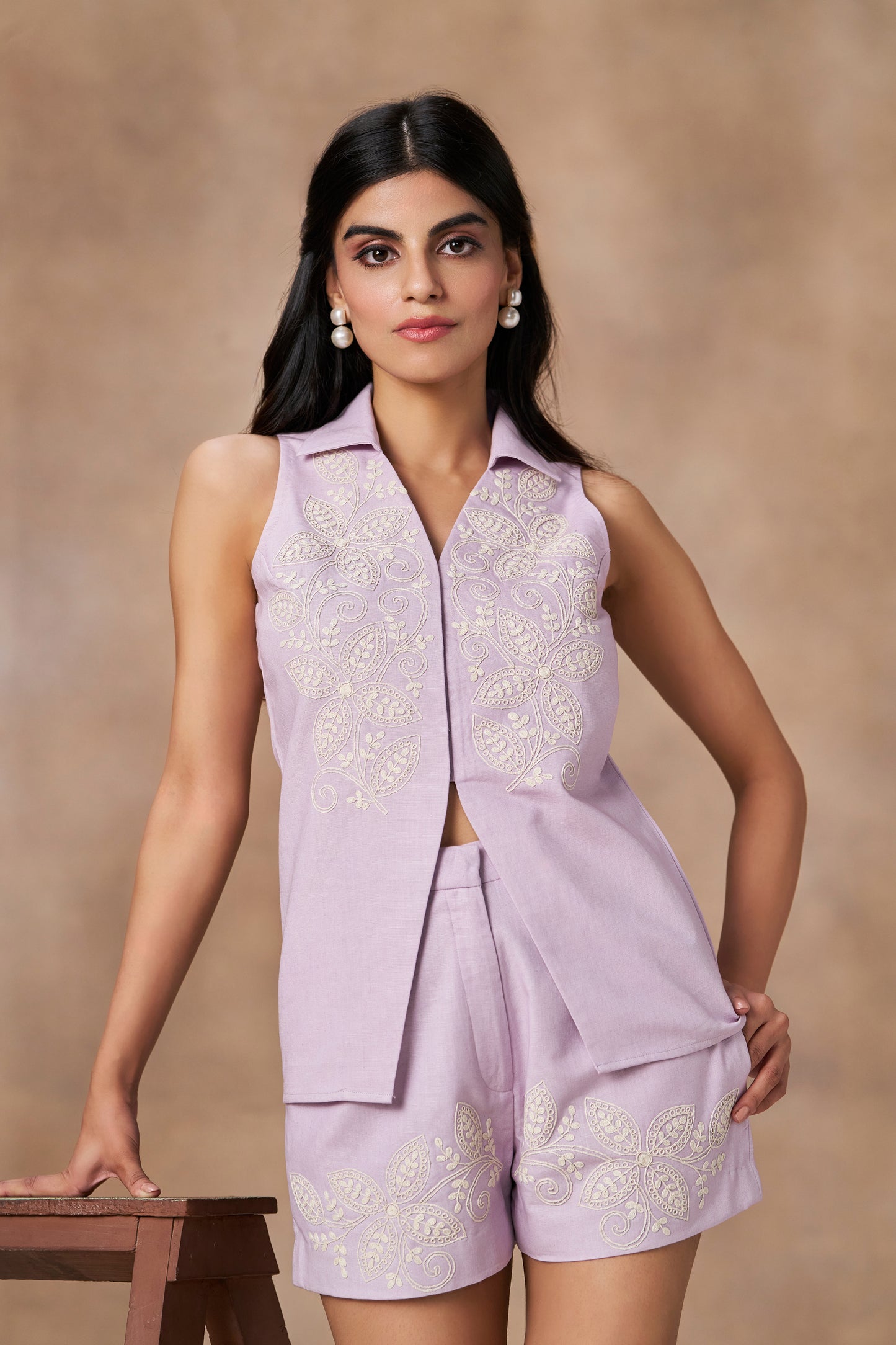 Quinn Embroidered Co-ord Set (Lilac)