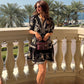 Dahlia Embroidered Linen Dress (Black)