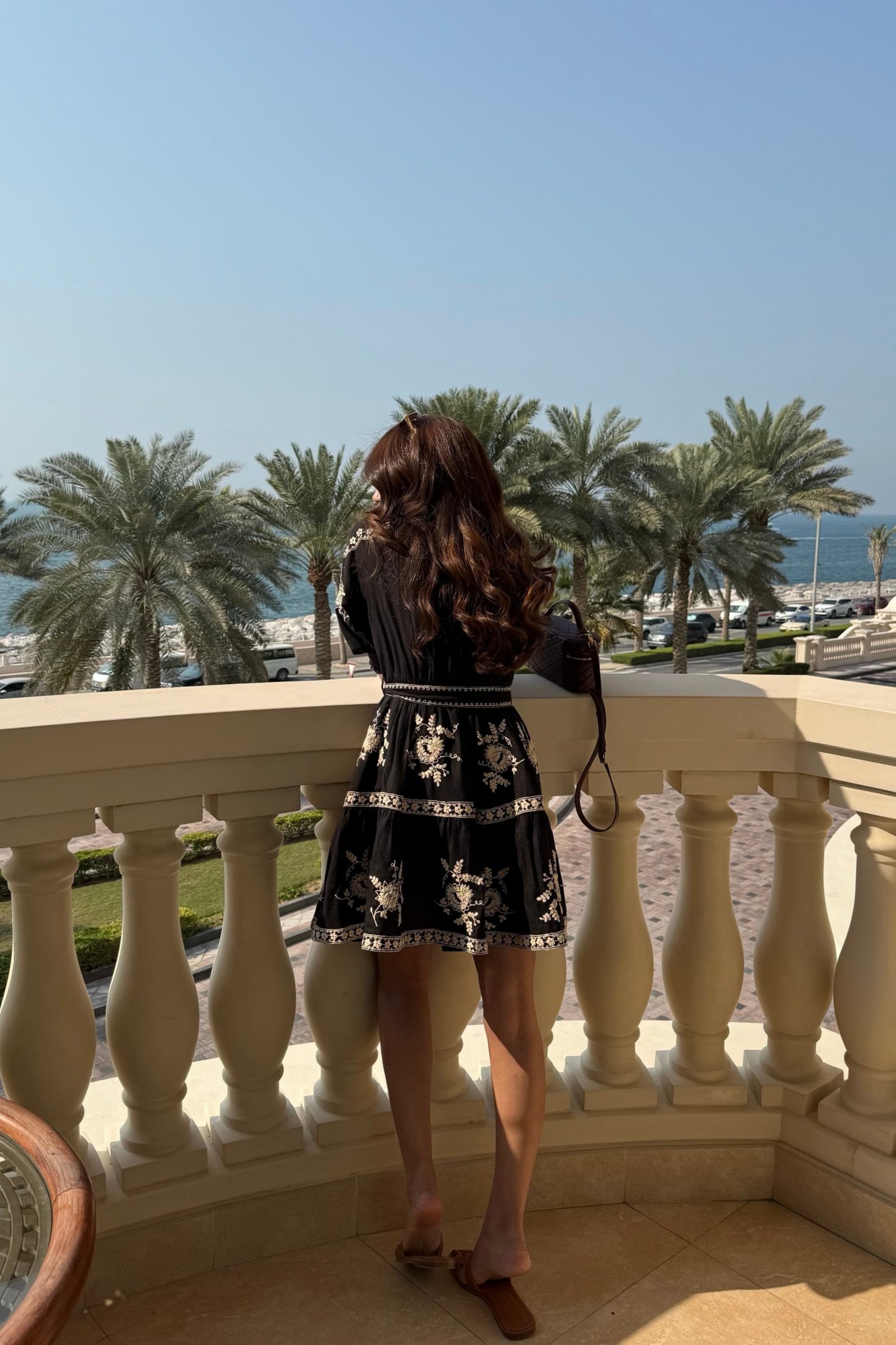 Dahlia Embroidered Linen Dress (Black)