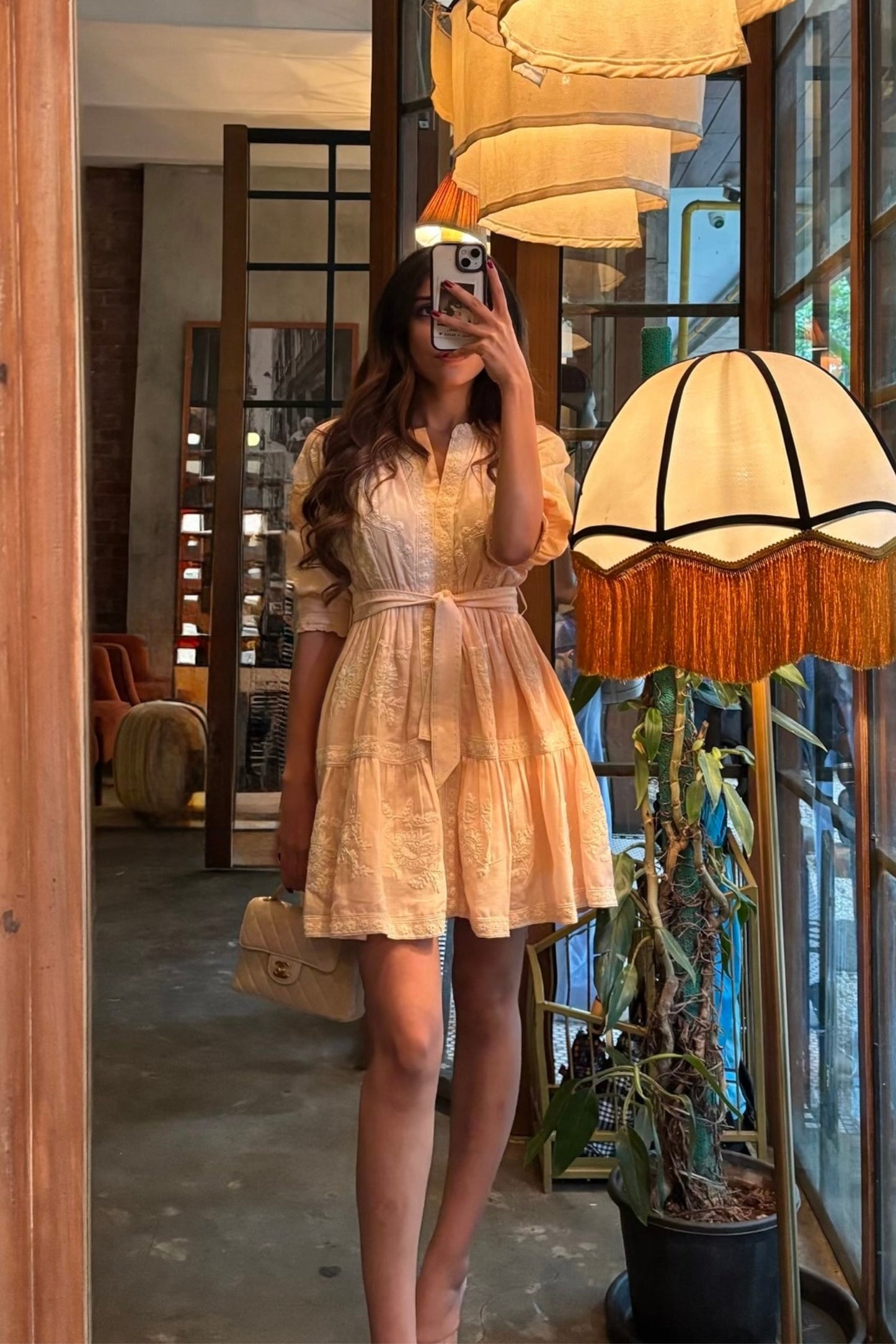 Dahlia Embroidered Linen Dress (Peach)